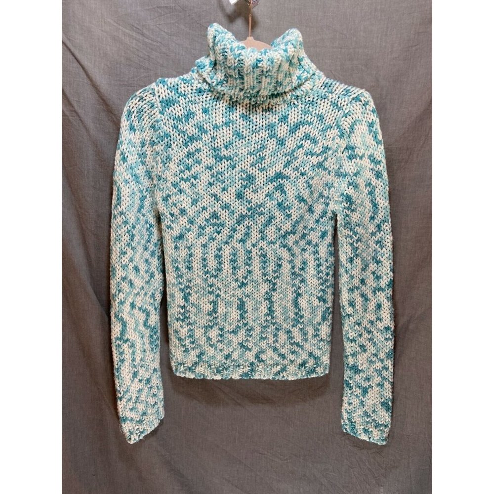 Guess Jeans Sweater Women Small White Blue Turtle Neck Pullover Ladies